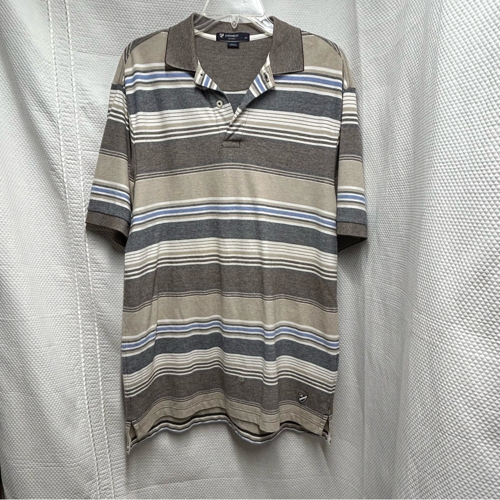 Daniel Cremieux Brown and Gray Polo Shirt with Striped Pattern Medium